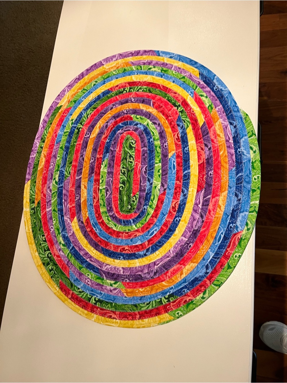 Hand Crafted Rainbow Spiral Quilted Table Mat - Multicolor